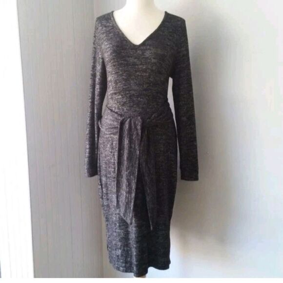 Softest Belted Midi Sweater Dress Charcoal Heather Gray Per Request Medium - Picture 1 of 15